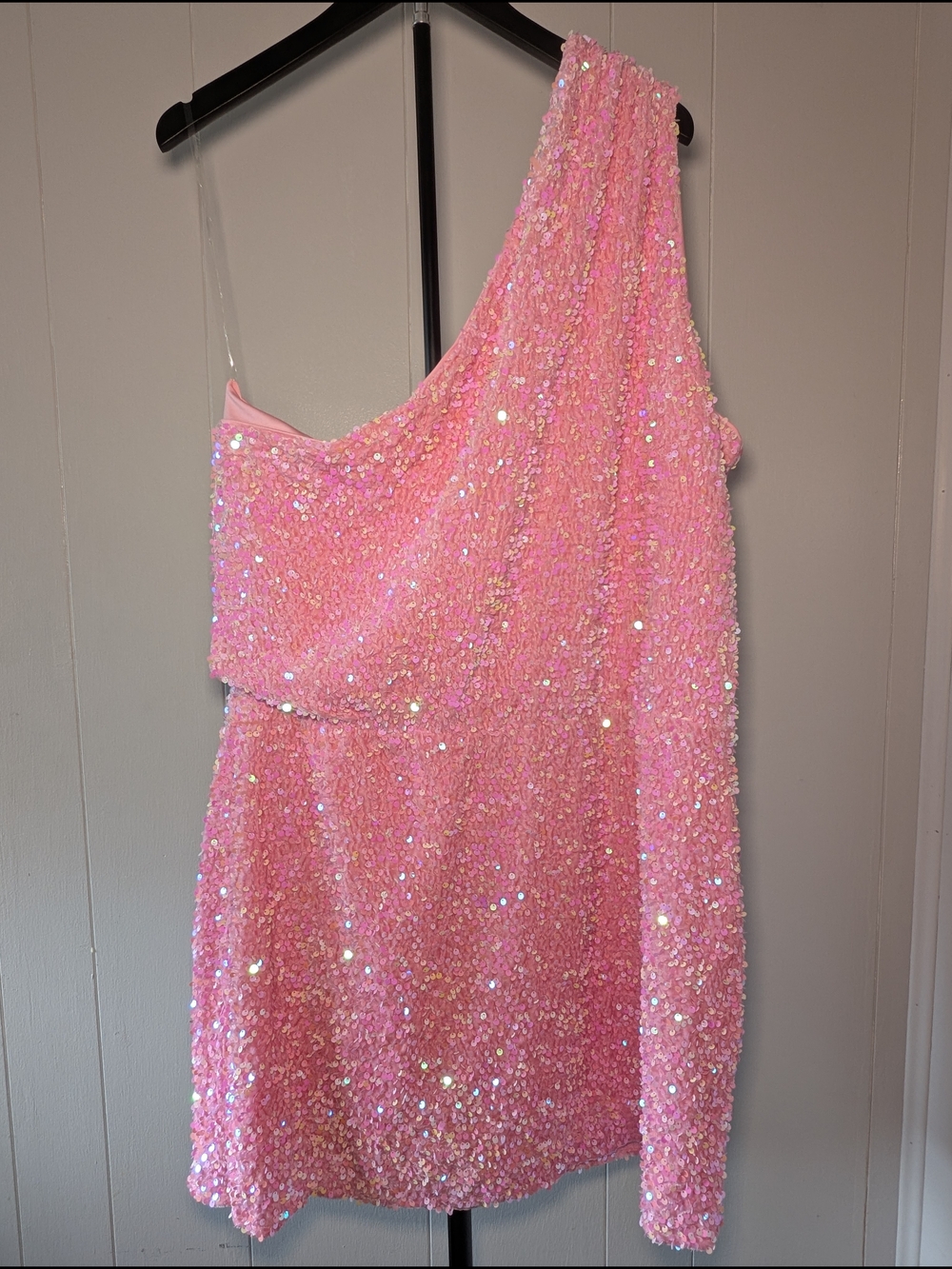 Showpo Plus Size One-Shoulder Pink Sequin Mini Dress Size 16